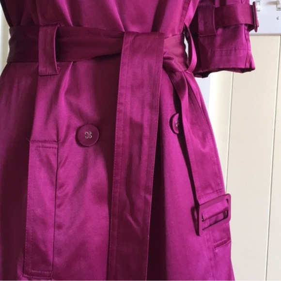 NWT ELLE Satin Trench Coat Dress in Magenta - Picture 9 of 10